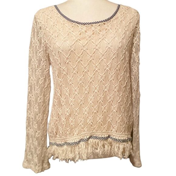 BKE Crocheted Top Size Medium Fringe Bottom Long Sleeve Lined - Picture 5 of 13